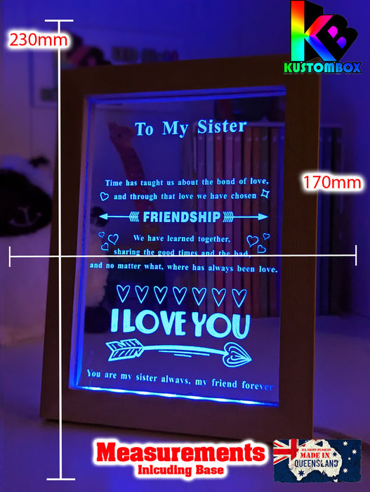 My Sister I Love You Personalised Quote 3D LED Night Light