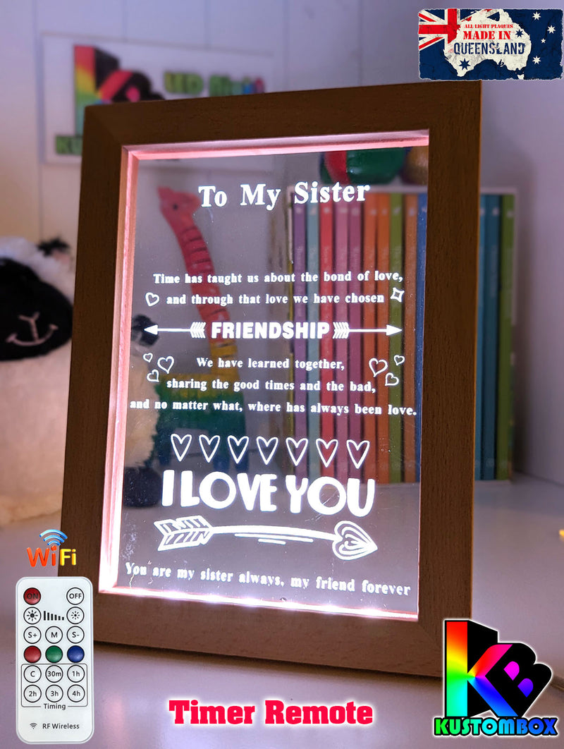 My Sister I Love You Personalised Quote 3D LED Night Light