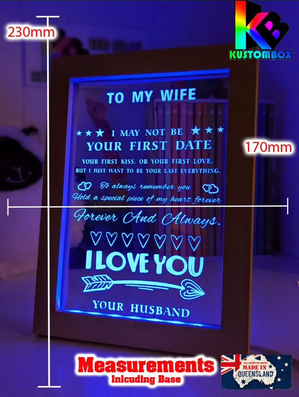 To My Wife I Love You Motivational Quote Timber Frame USB 3D LED Night Light Lamp - KustomboxNight Lights & Ambient LightingKustomboxTimber Frame Light - $34.99