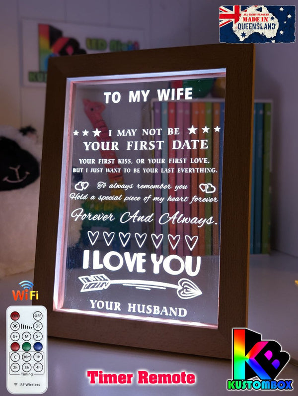 To My Wife I Love You Motivational Quote Timber Frame USB 3D LED Night Light Lamp - KustomboxNight Lights & Ambient LightingKustomboxTimber Frame Light - $34.99