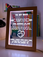 To My Wife Our Journey Motivational Quote Timber Frame USB 3D LED Night Light Lamp - KustomboxNight Lights & Ambient LightingKustomboxTimber Frame Light - $34.99