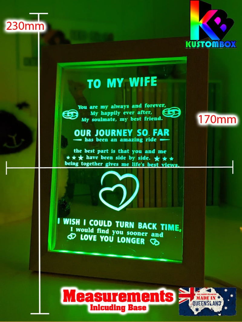 To My Wife Our Journey Motivational Quote Timber Frame USB 3D LED Night Light Lamp - KustomboxNight Lights & Ambient LightingKustomboxTimber Frame Light - $34.99