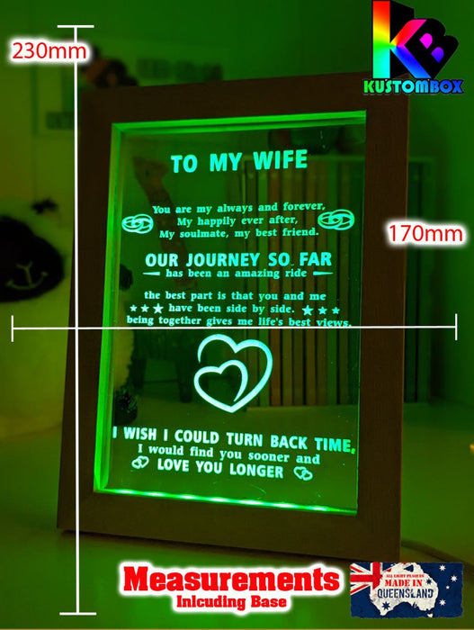 To My Wife Our Journey Motivational Quote Timber Frame USB 3D LED Night Light Lamp - KustomboxNight Lights & Ambient LightingKustomboxTimber Frame Light - $34.99