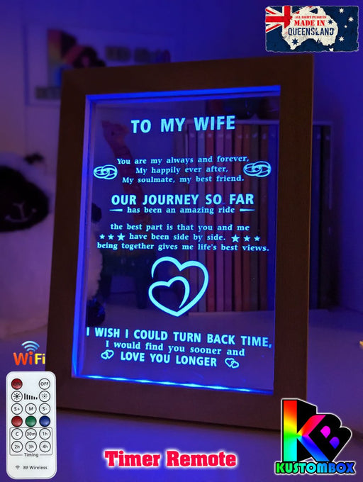 To My Wife Our Journey Motivational Quote Timber Frame USB 3D LED Night Light Lamp - KustomboxNight Lights & Ambient LightingKustomboxTimber Frame Light - $34.99
