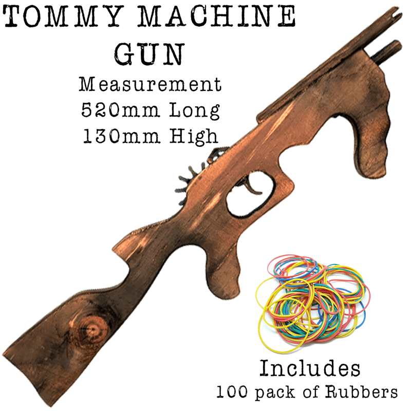 Tommy Machine Gun Wooden Rubber Band Gun Handmade Wooden Toy - KustomboxToys & GamesKustombox1x Tommy Gun