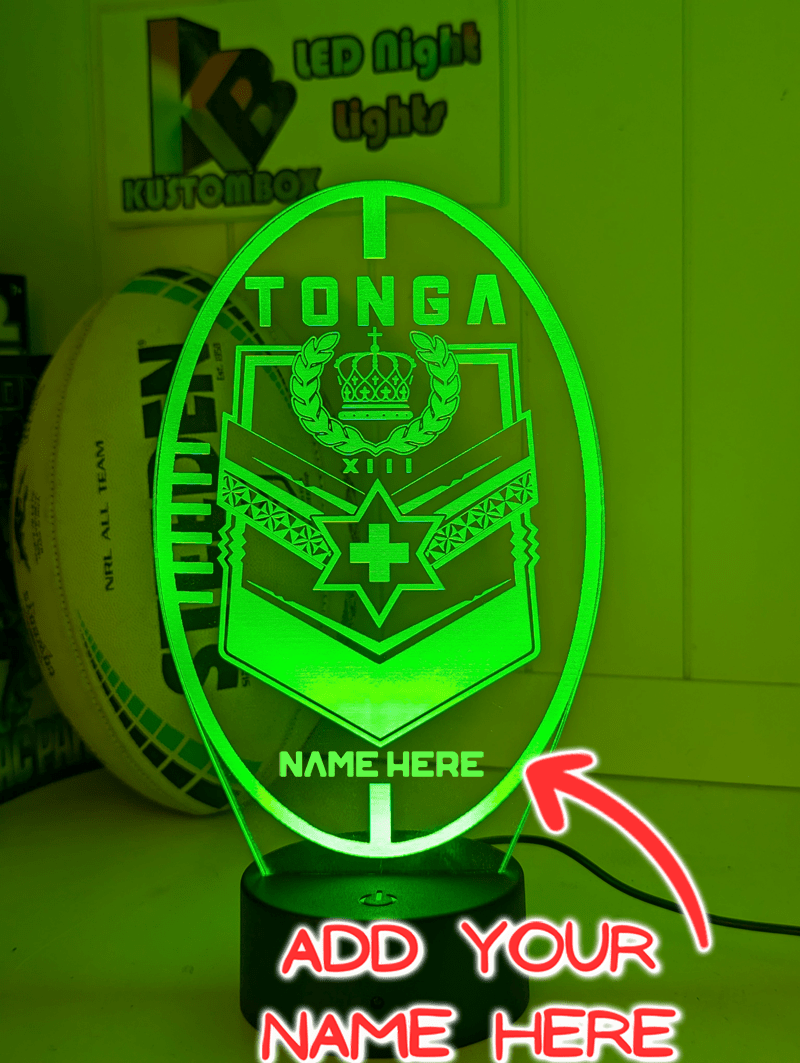 TONGA Rugby League Team Ball Shaped Personalised Name 3D LED Night Light Lamp - KustomboxNight Lights & Ambient LightingKustomboxStandard Size