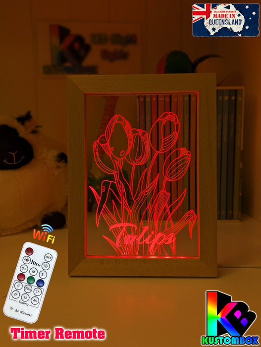 Tulip Flower Garden Personalised Name Timber Frame USB 3D LED Night Light Lamp - KustomboxNight Lights & Ambient LightingKustomboxTimber Frame Light - $34.99