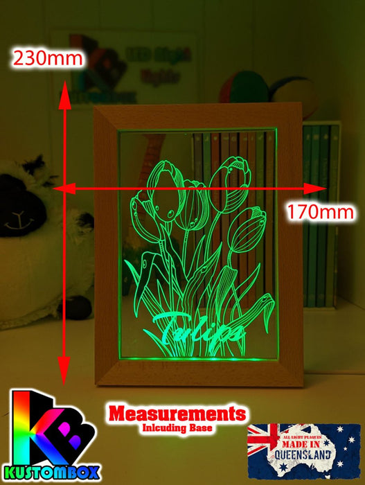 Tulip Flower Garden Personalised Name Timber Frame USB 3D LED Night Light Lamp - KustomboxNight Lights & Ambient LightingKustomboxTimber Frame Light - $34.99