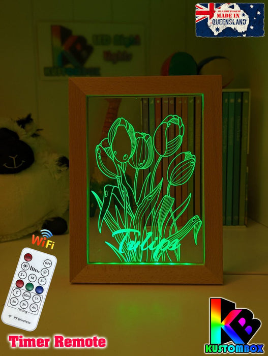 Tulip Flower Garden Personalised Name Timber Frame USB 3D LED Night Light Lamp - KustomboxNight Lights & Ambient LightingKustomboxTimber Frame Light - $34.99