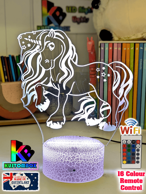 Unicorn Pony Personalised Name 3D LED Night Light Childs Room Lamp - KustomboxNight Lights & Ambient LightingKustomboxStandard Size No Name