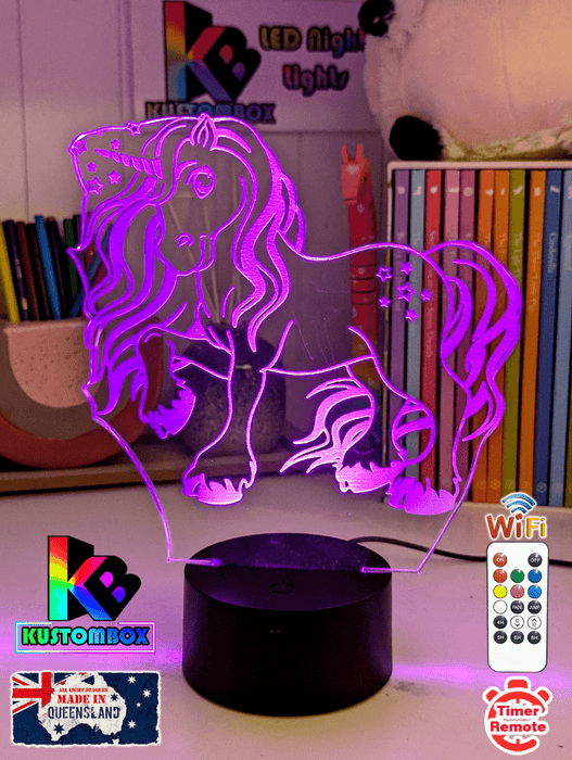 Unicorn Pony Personalised Name 3D LED Night Light Childs Room Lamp - KustomboxNight Lights & Ambient LightingKustomboxStandard Size No Name