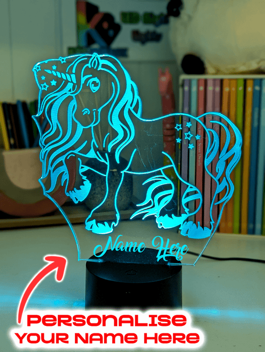 Unicorn Pony Personalised Name 3D LED Night Light Childs Room Lamp - KustomboxNight Lights & Ambient LightingKustomboxStandard Size No Name