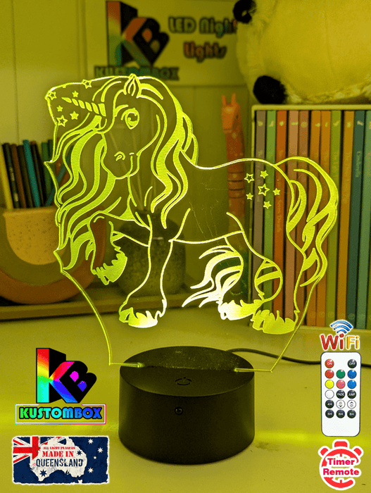 Unicorn Pony Personalised Name 3D LED Night Light Childs Room Lamp - KustomboxNight Lights & Ambient LightingKustomboxStandard Size No Name