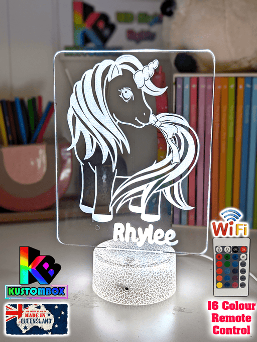 Unicorn Pony Personalised Name 3D LED Night Light Lamp - KustomboxNight Lights & Ambient LightingKustomboxStandard Size - No Name