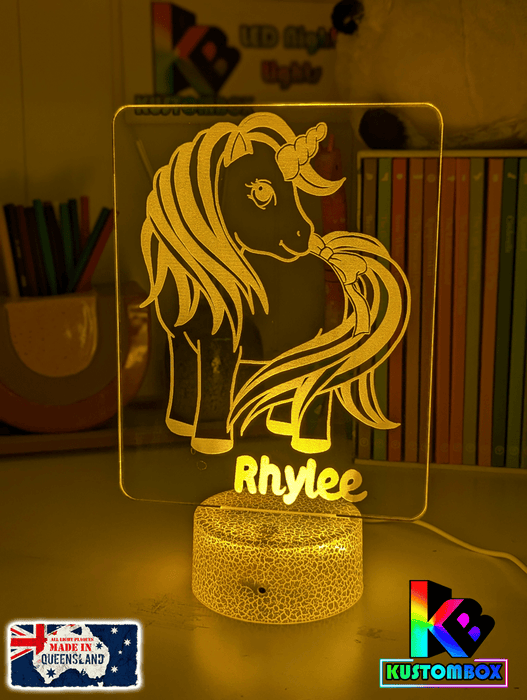 Unicorn Pony Personalised Name 3D LED Night Light Lamp - KustomboxNight Lights & Ambient LightingKustomboxStandard Size - No Name
