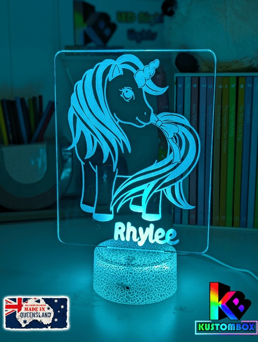 Unicorn Pony Personalised Name 3D LED Night Light Lamp - KustomboxNight Lights & Ambient LightingKustomboxStandard Size - No Name