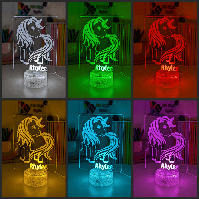 Unicorn Pony Personalised Name 3D LED Night Light Lamp - KustomboxNight Lights & Ambient LightingKustomboxStandard Size - No Name