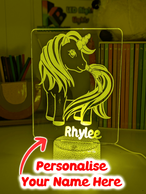 Unicorn Pony Personalised Name 3D LED Night Light Lamp - KustomboxNight Lights & Ambient LightingKustomboxStandard Size - No Name