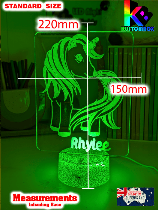Unicorn Pony Personalised Name 3D LED Night Light Lamp - KustomboxNight Lights & Ambient LightingKustomboxStandard Size - No Name
