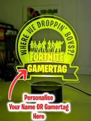 Victory RoyalePersonalised Fortnite LED night light displayed as a birthday gift for kids and gamers