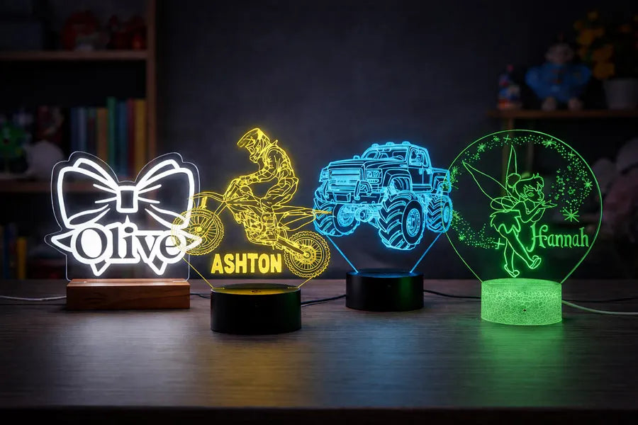 hero of kustombox led night lights showing four different lamps 