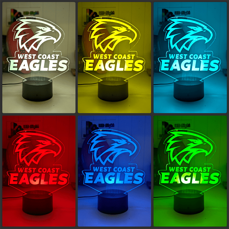 WEST COAST EAGLES Australian Football Club 3D LED Night Light Lamp black base colour collage