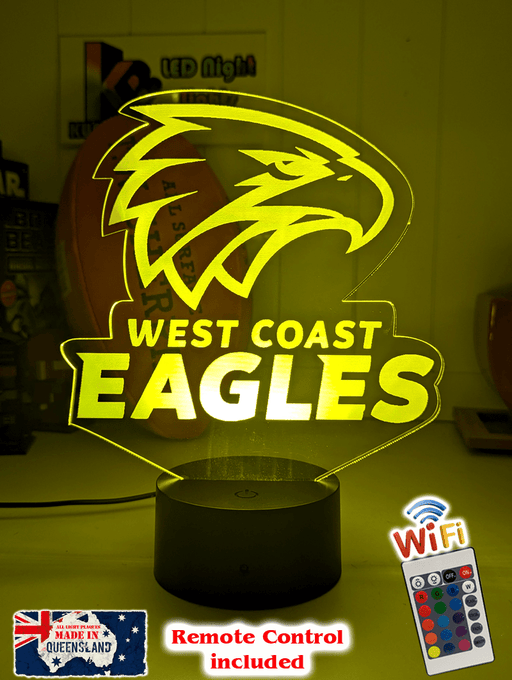 West Coast Eagles 3D LED lamp with 16-colour light modes and remote.