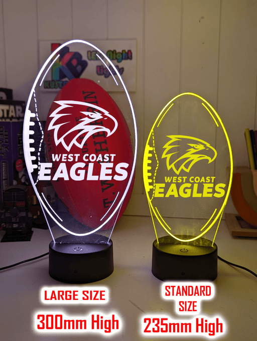 West Coast Eagles 3D LED light glowing in red, blue, green, yellow, purple, white and more.