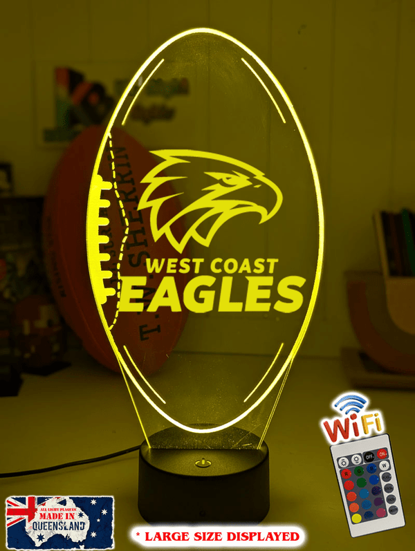 West Coast Eagles ball shaped LED lamp with 16-colour light modes and remote.