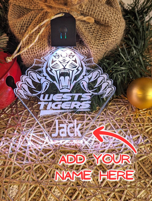 West Tigers Football Personalised Christmas Bauble 3D LED Light Decoration - KustomboxNight Lights & Ambient LightingKustomboxBauble - No Name
