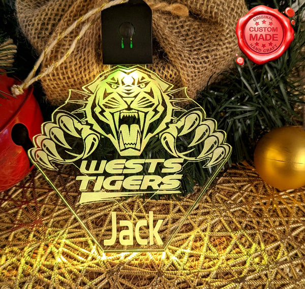 West Tigers Football Personalised Christmas Bauble 3D LED Light Decoration - KustomboxNight Lights & Ambient LightingKustomboxBauble - No Name