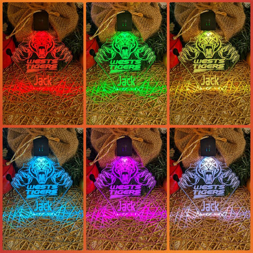 West Tigers Football Personalised Christmas Bauble 3D LED Light Decoration - KustomboxNight Lights & Ambient LightingKustomboxBauble - No Name