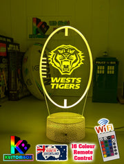 Wests Tigers custom 3D LED lamp with name engraving and colour-changing effects white crackle base 