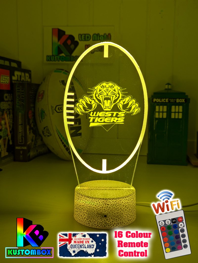 West Tigers ball shape old logo custom 3D LED lamp with name engraving and colour-changing effects