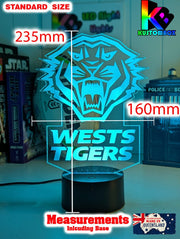 WEST TIGERS Rugby League Football Club 3d LED Night Light Lamp - KustomboxNight Lights & Ambient LightingKustomboxStandard Size