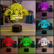 West Tigers Old Logo Outline 3D acrylic light with 16-colour remote, ideal NRL gift for bedroom or bar