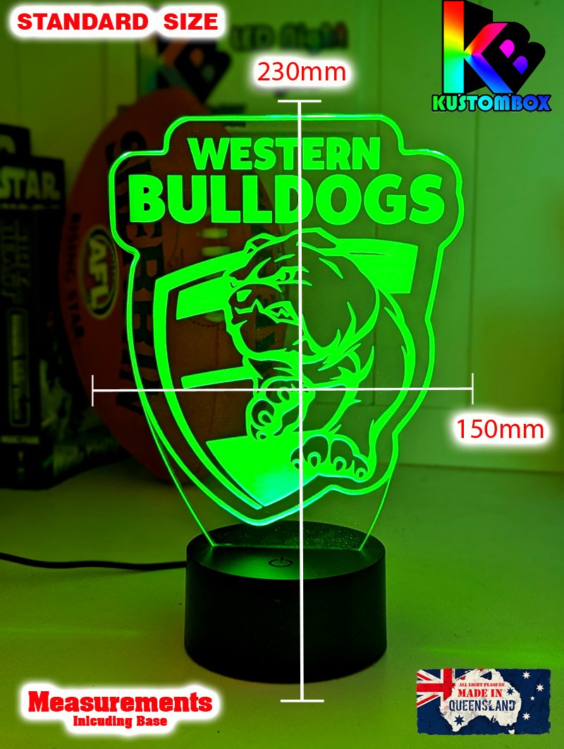 Western Bulldogs3D LED lamp with 16-colour remote control – adjustable brightness and fade. standard size lamp