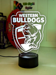 Western Bulldogs 3D LED light glowing in red, blue, green, yellow, purple, white and more.