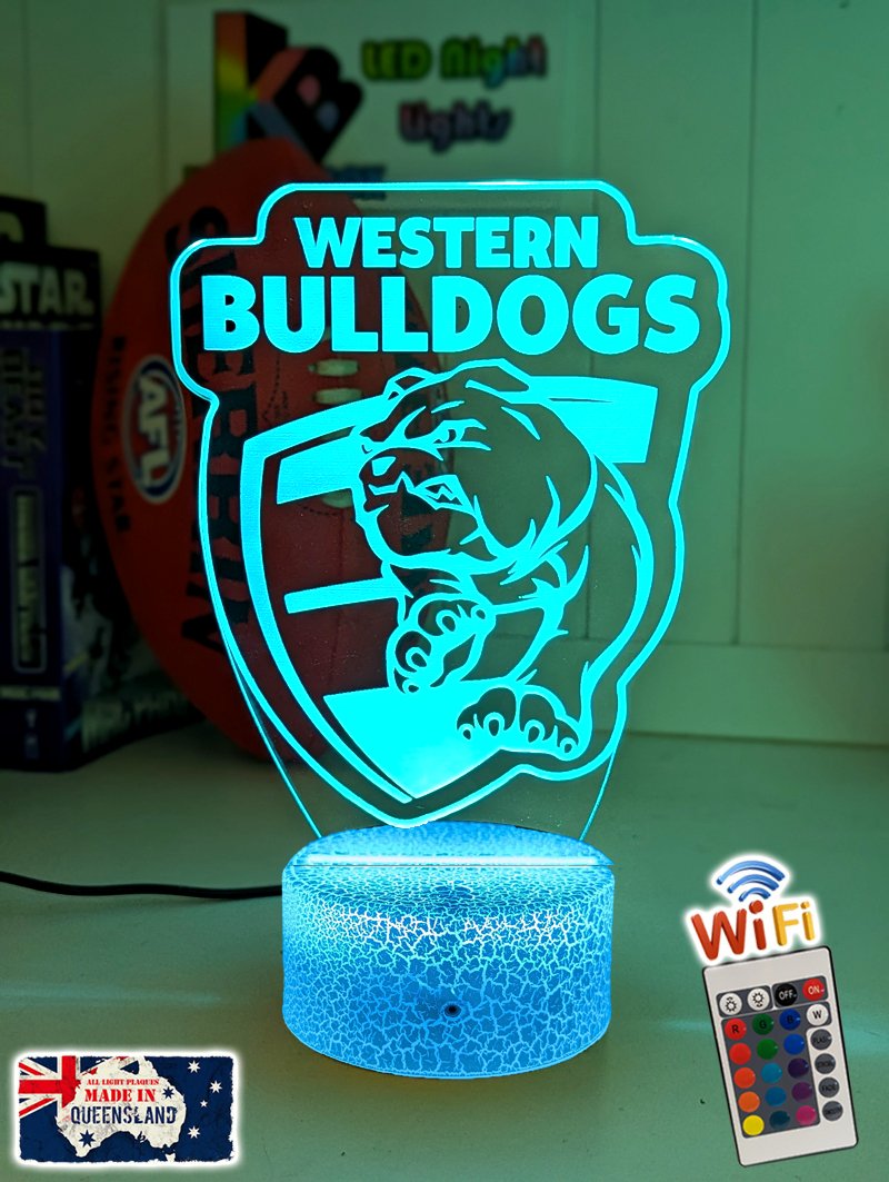 WESTERN BULLDOGS Australian Football Club 3D LED Night Light white crackle base
