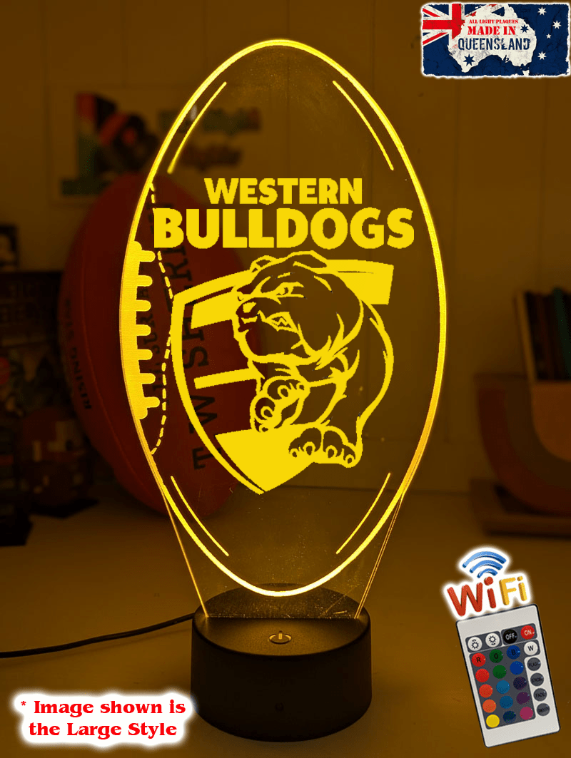Western Bulldogs 3D LED ball light – AFL team décor for man caves, bars or fan spaces.