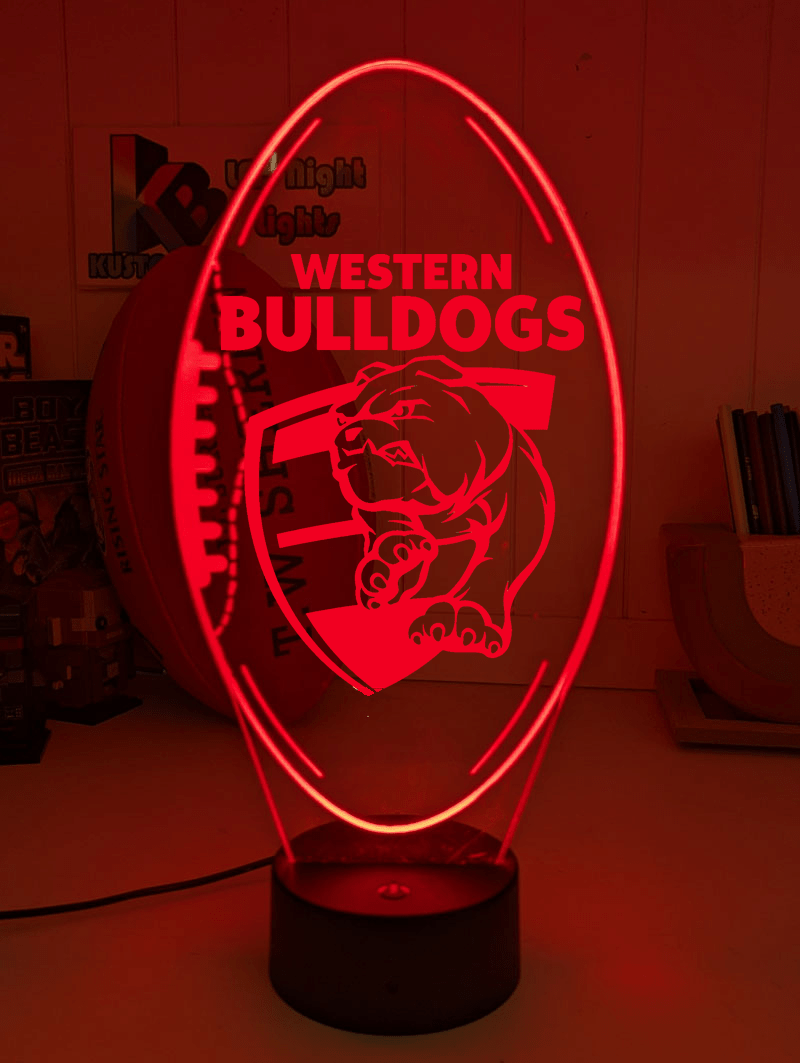 Western Bulldogs 3D LED night lamp in gift box – perfect personalised AFL fan gift.