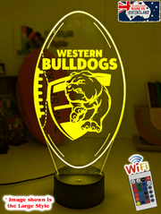 Western Bulldogs3D LED night light glowing softly in a child’s bedroom with remote control. 