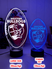 Western Bulldogs 3D LED light glowing in red, blue, green, yellow, purple, white and more.