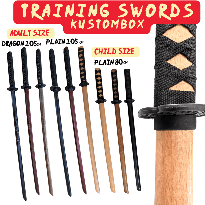 Wooden Daito Bokken Kendo Samurai Katana Practice Training Sword - Kustomboxwooden training swordKustomboxPlain Black 80cm