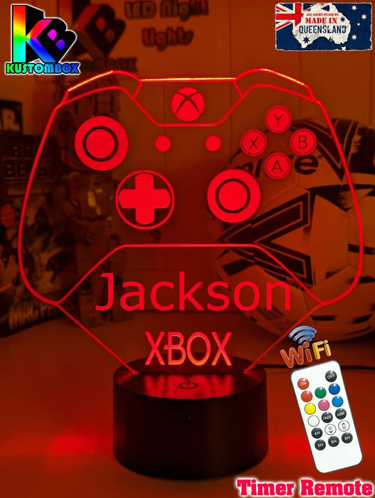 Xbox Game Controller Personalised Name - 3D LED Night Light 7 Colours Childrens Room - KustomboxNight Lights & Ambient LightingKustomboxStandard SizeWhite Crack Base