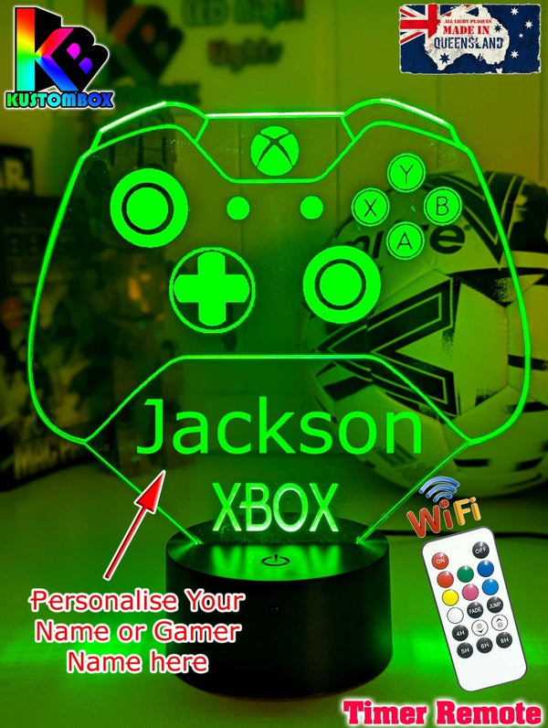Xbox Game Controller Personalised Name - 3D LED Night Light 7 Colours Childrens Room - KustomboxNight Lights & Ambient LightingKustomboxStandard SizeBlack Base