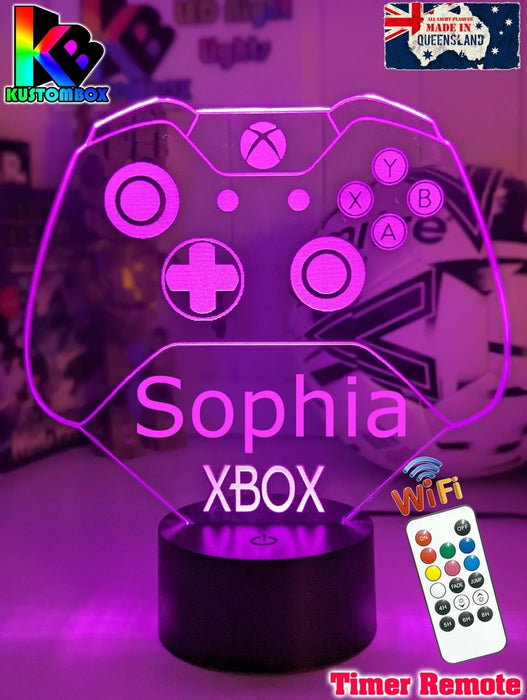Xbox Game Controller Personalised Name - 3D LED Night Light 7 Colours Childrens Room - KustomboxNight Lights & Ambient LightingKustomboxStandard SizeWhite Crack Base
