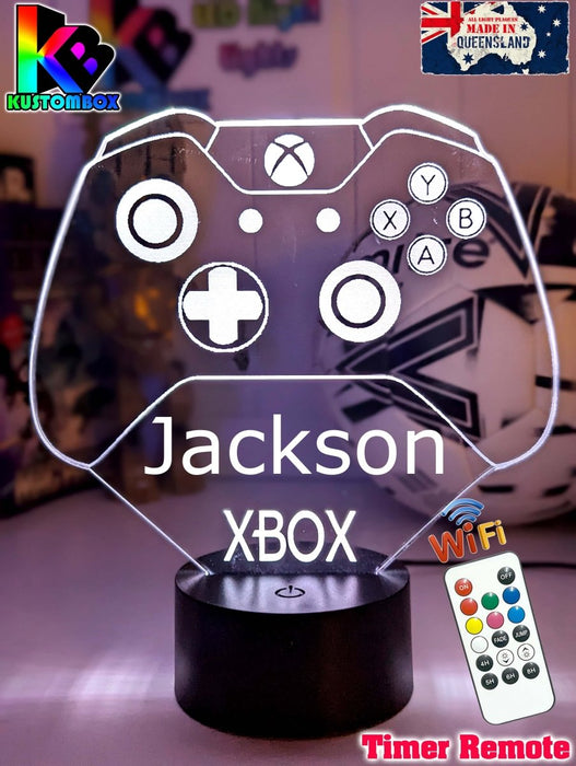 Xbox Game Controller Personalised Name - 3D LED Night Light 7 Colours Childrens Room - KustomboxNight Lights & Ambient LightingKustomboxStandard SizeWhite Crack Base