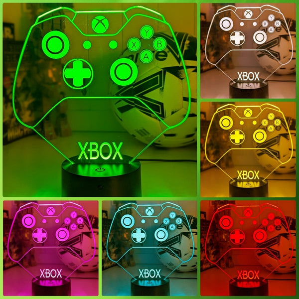 Xbox Game Controller Personalised Name - 3D LED Night Light 7 Colours Childrens Room - KustomboxNight Lights & Ambient LightingKustomboxStandard SizeBlack Base