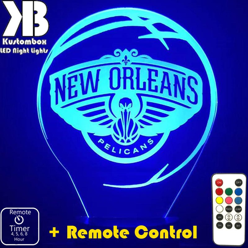 personalised New Orleans Pelicans acrylic LED lamp, flashing or fading team logo illumination